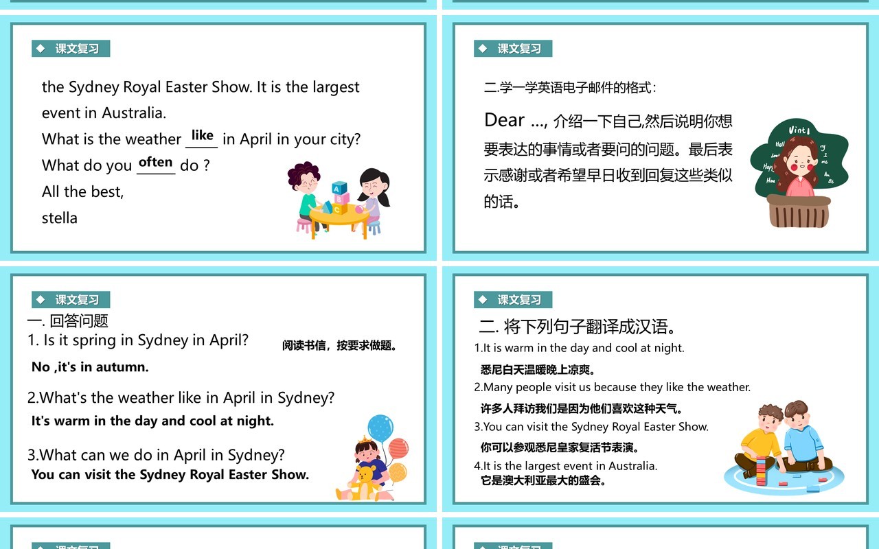 人教版五年级下册单元复习Review Recycle 1英语课件PPT模板