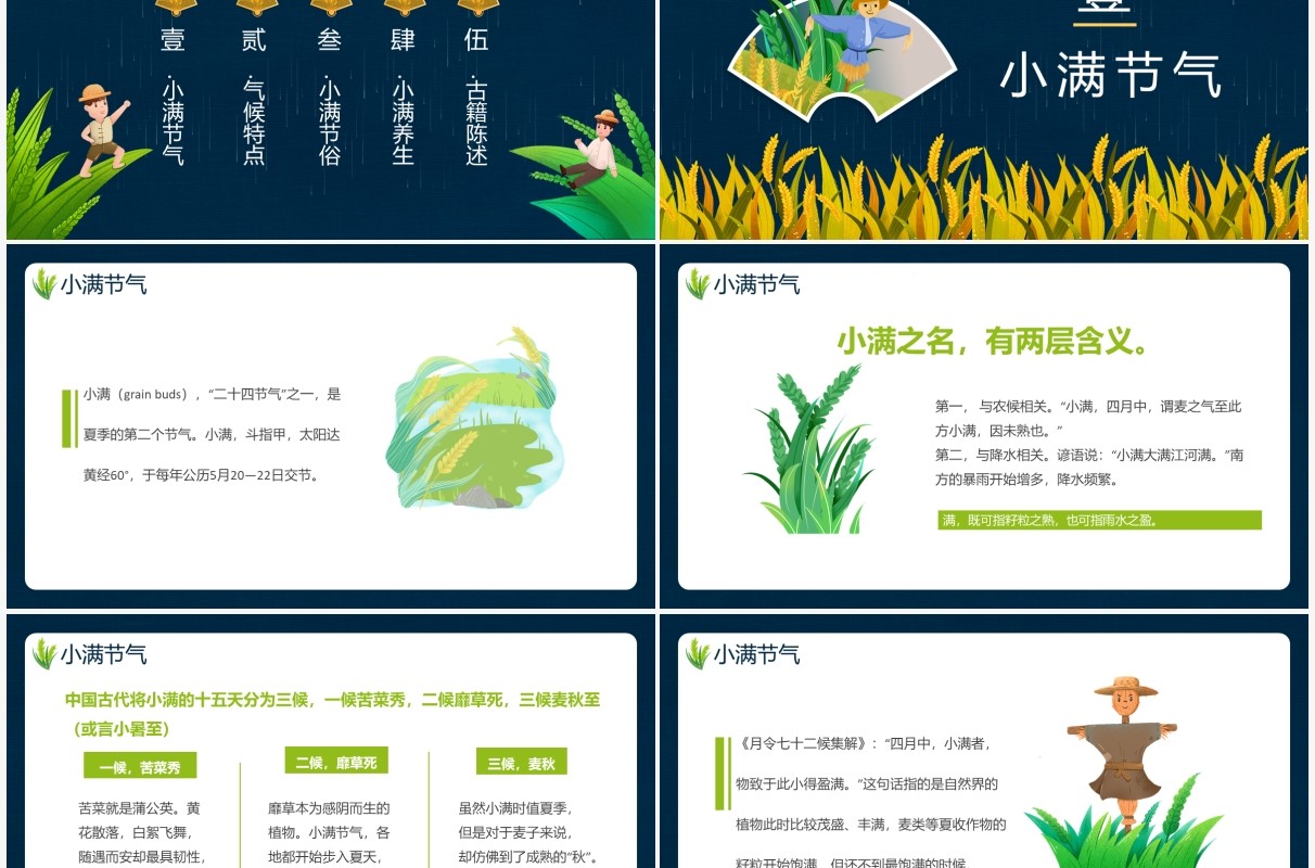 创意卡通风二十四节气小满传统节日介绍动态PPT模板