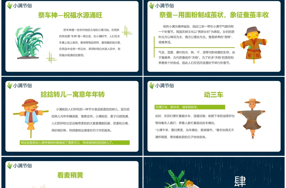 创意卡通风二十四节气小满传统节日介绍动态PPT模板