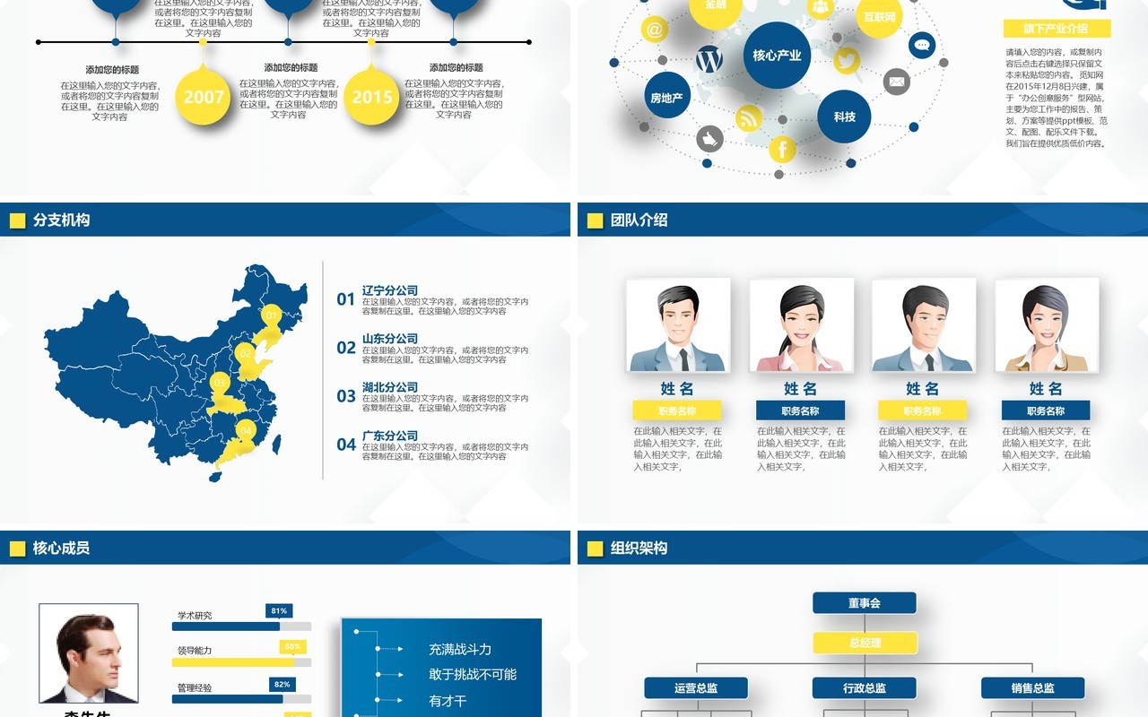 蓝色简约公司简介PPT模板