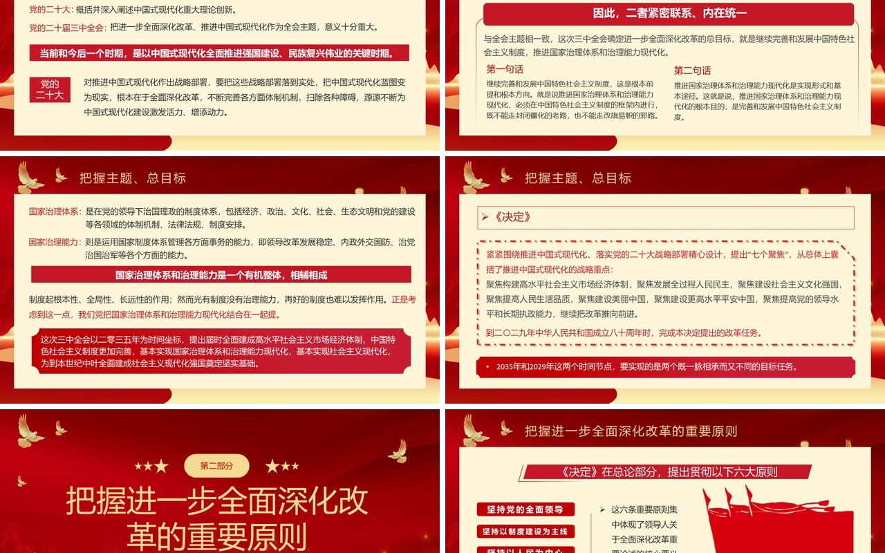 红金简约风读懂三中全会精神大逻辑PPT模板