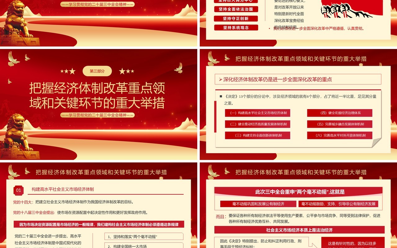 红金简约风读懂三中全会精神大逻辑PPT模板