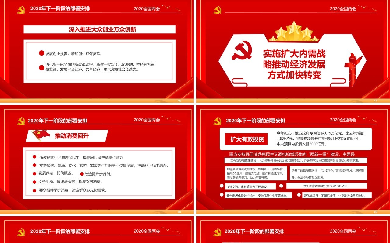 红色主题政府工作报告学习解读两会专题PPT模板