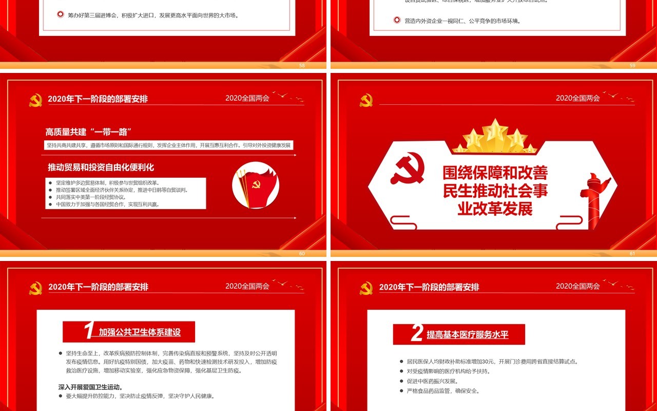 红色主题政府工作报告学习解读两会专题PPT模板