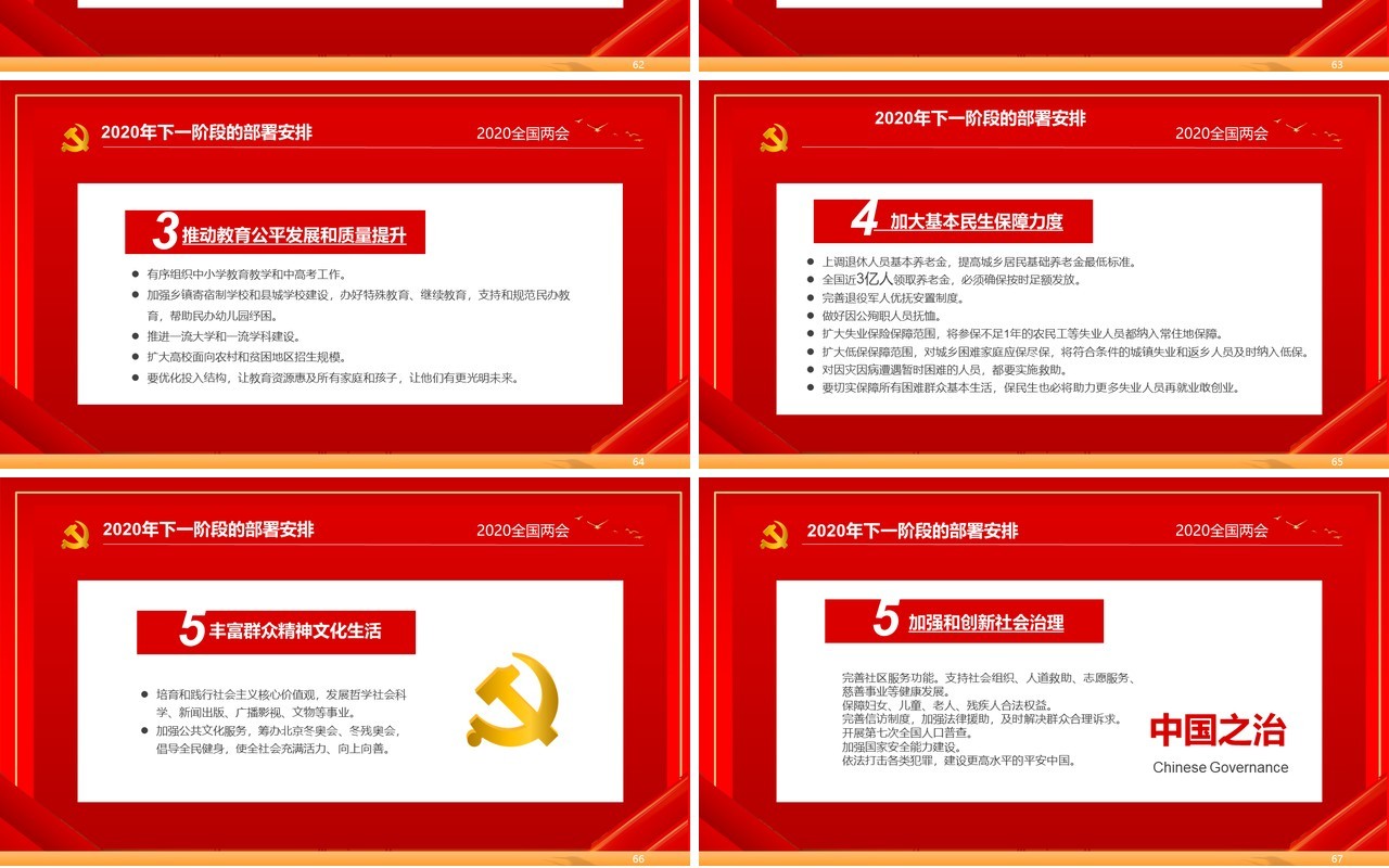 红色主题政府工作报告学习解读两会专题PPT模板