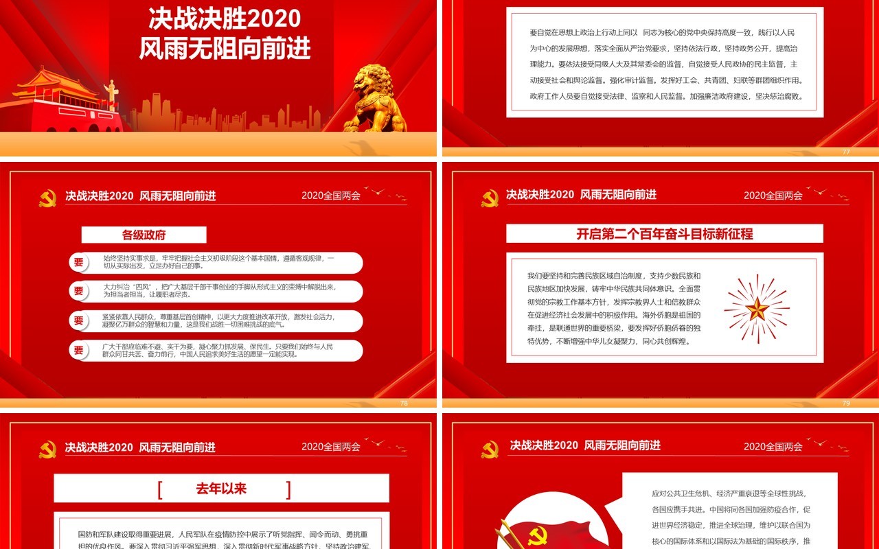 红色主题政府工作报告学习解读两会专题PPT模板