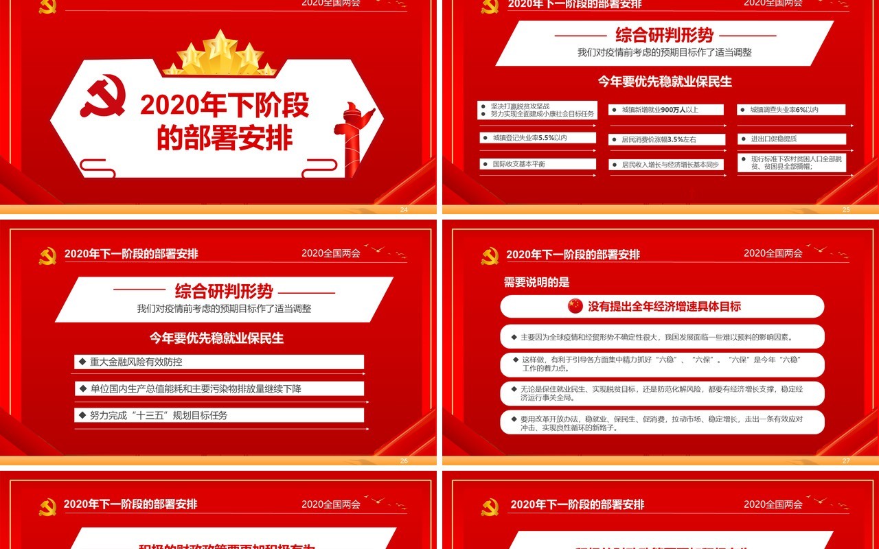 红色主题政府工作报告学习解读两会专题PPT模板