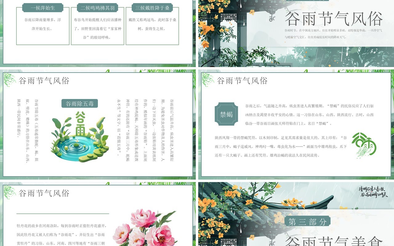 绿色中国风二十四节气之谷雨介绍PPT模板