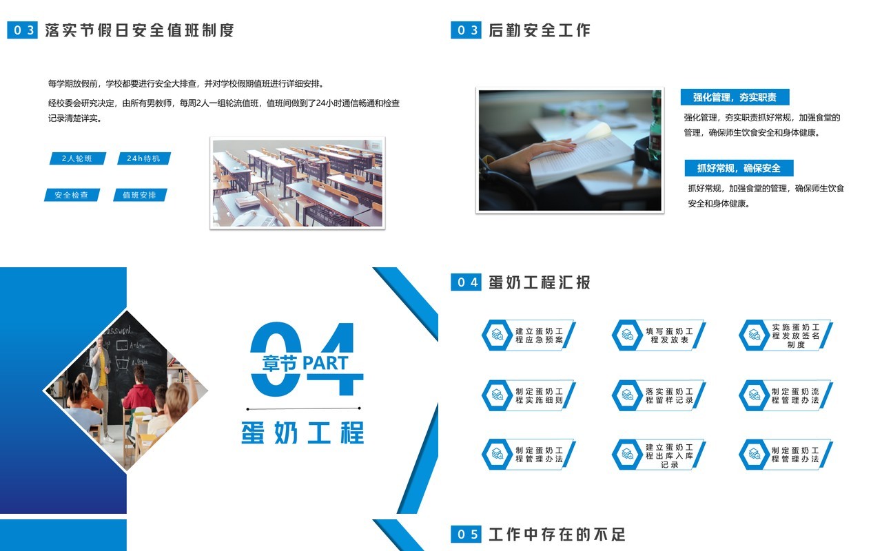 蓝色简约商务学校校长述职报告PPT模板