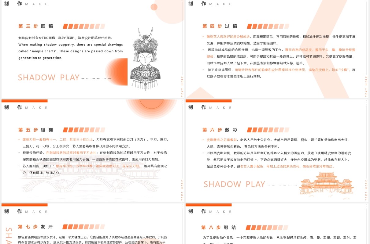 橘色渐变简约风皮影戏介绍PPT模板