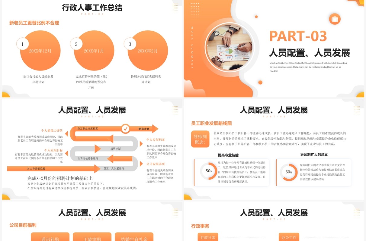 橙色商务风行政工作总结PPT模板