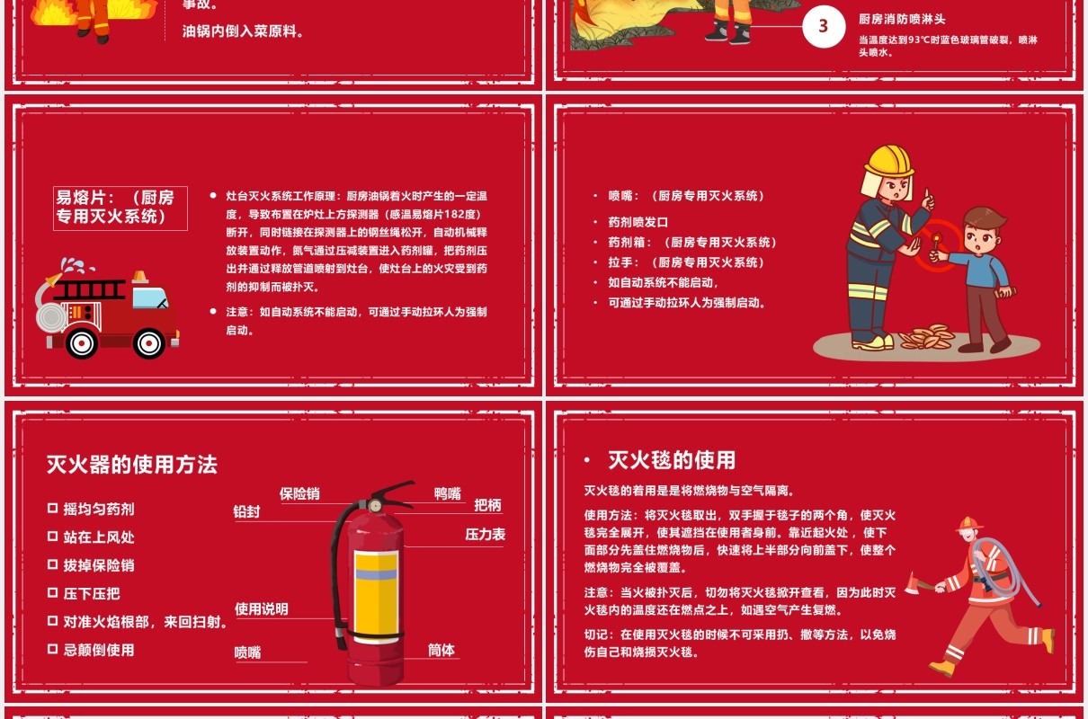 红色卡通风厨房安全消防安全培训PPT模板
