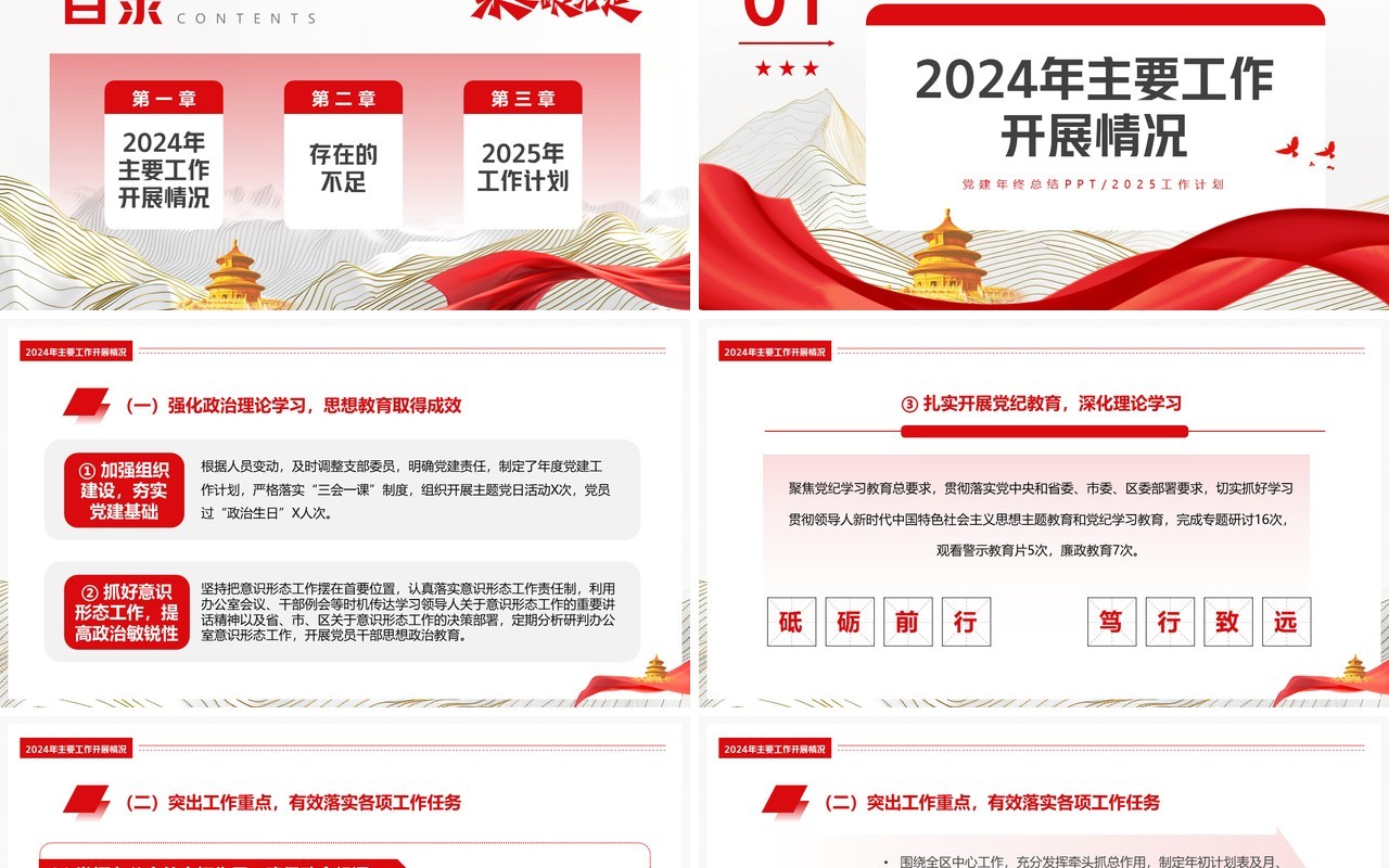 红色简约风2024年办公室工作总结PPT模板