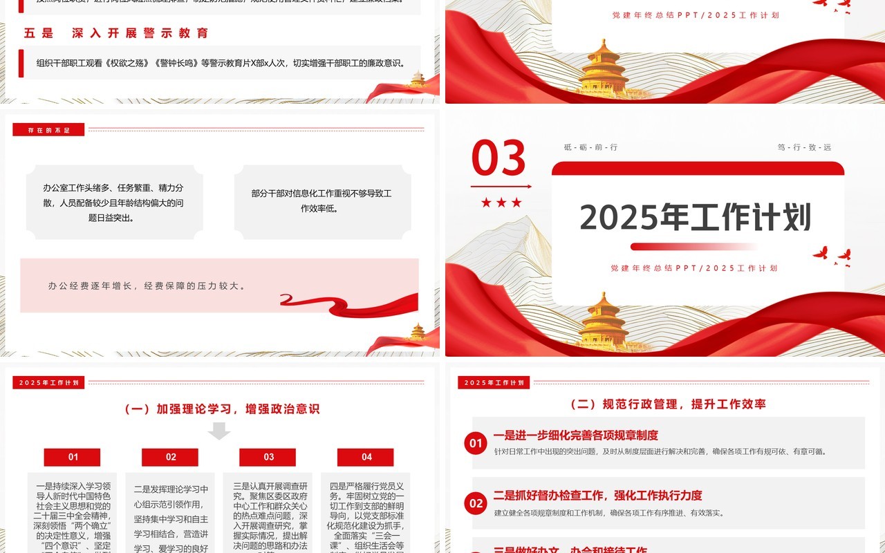 红色简约风2024年办公室工作总结PPT模板