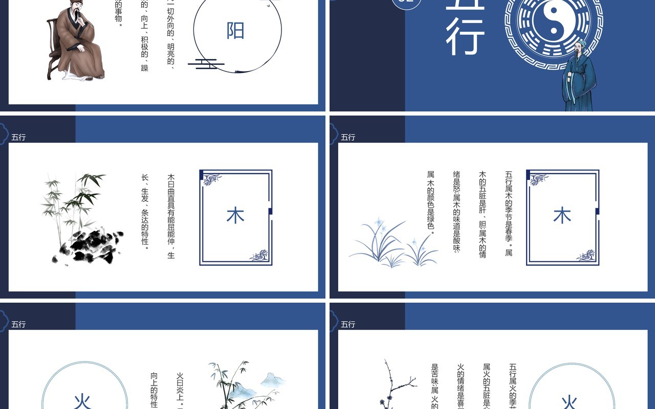阴阳五行金木水火土动态PPT模板
