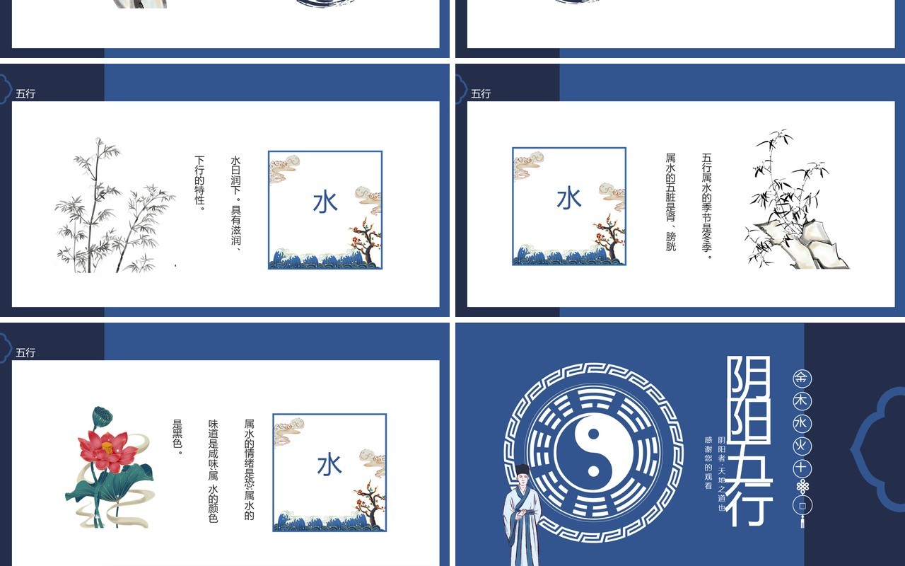 阴阳五行金木水火土动态PPT模板