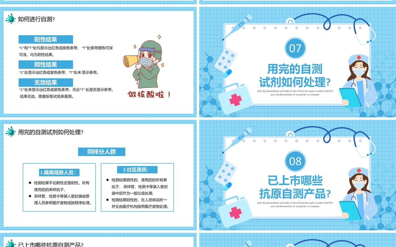 蓝色卡通带你了解新冠抗原自测PPT模板