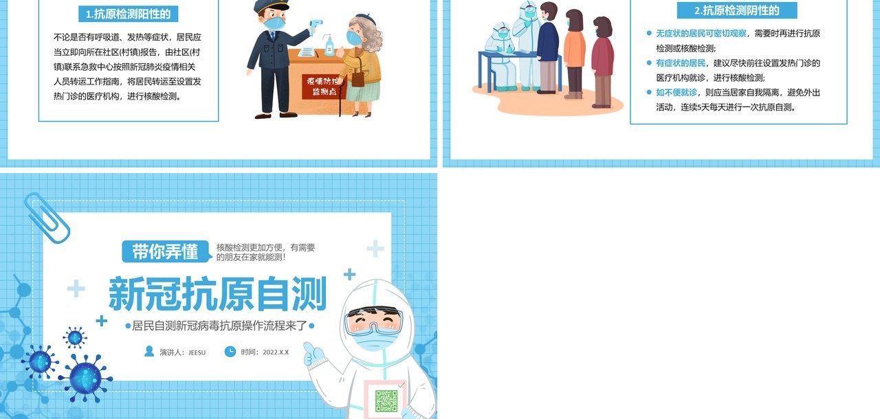 蓝色卡通带你了解新冠抗原自测PPT模板