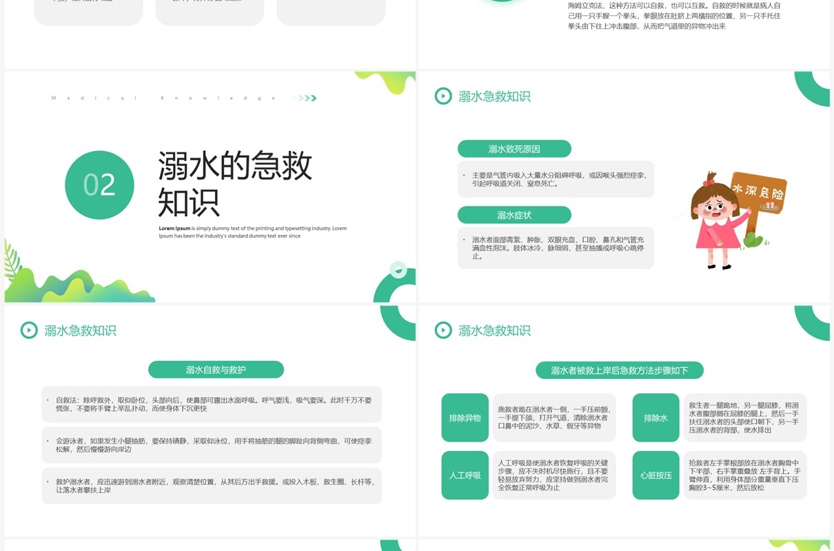 绿色简约清新风小学急救知识PPT模板