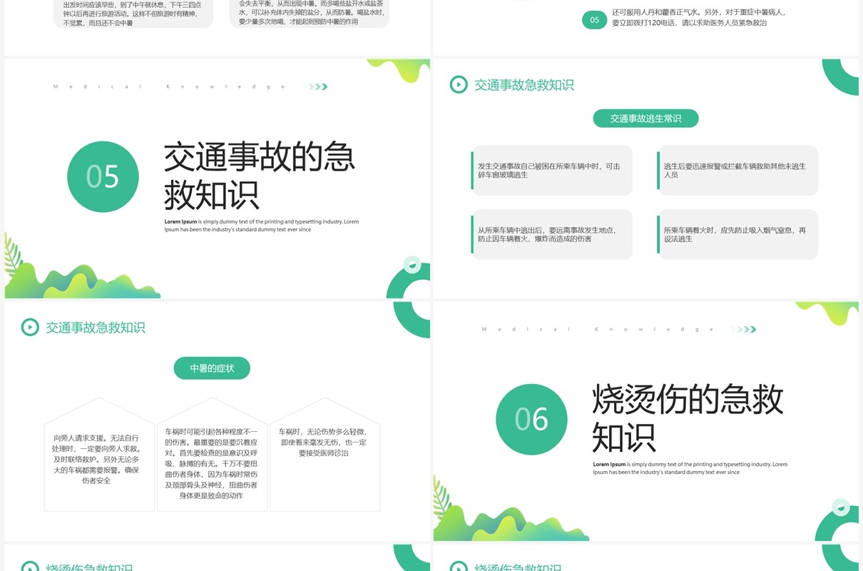绿色简约清新风小学急救知识PPT模板