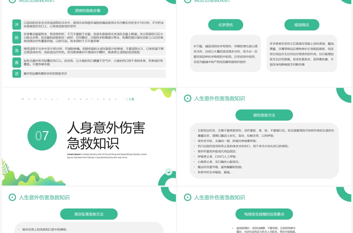 绿色简约清新风小学急救知识PPT模板