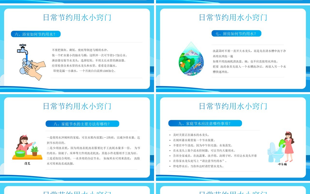 蓝色卡通风世界水日中国水周PPT模板