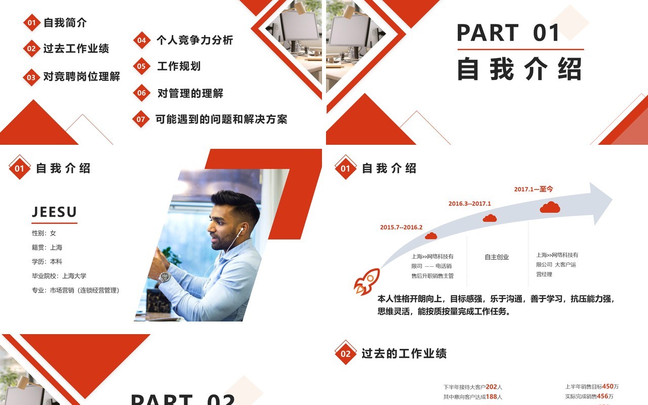 红色简约销售经理主管岗位竞聘PPT模版