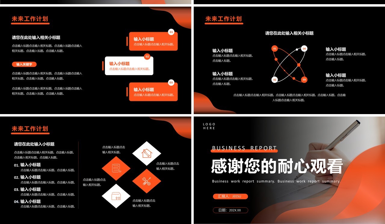 橙色商务风工作汇报总结PPT模板