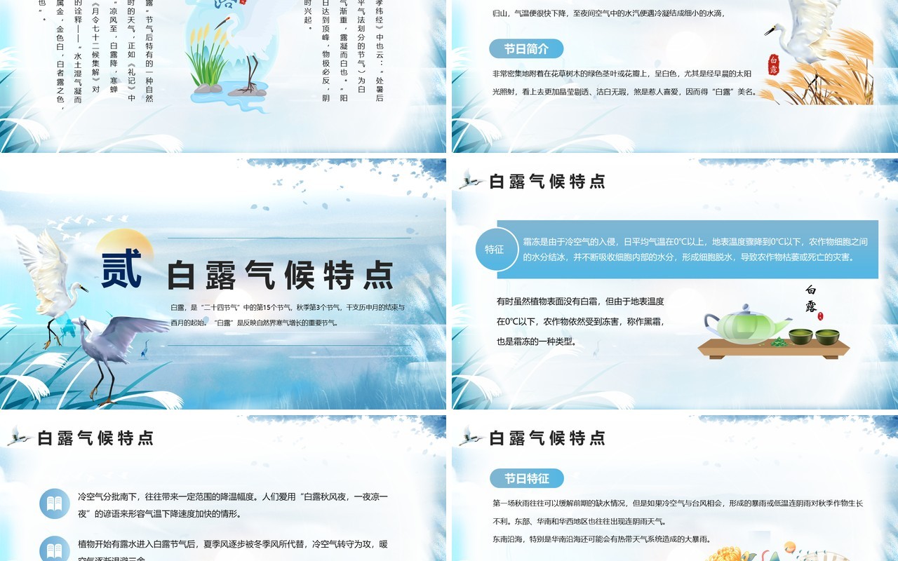蓝色中国风二十四节气之白露介绍PPT模板