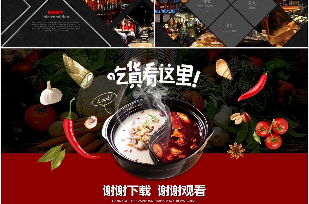 黑色美味火锅餐饮宣传介绍PPT模板