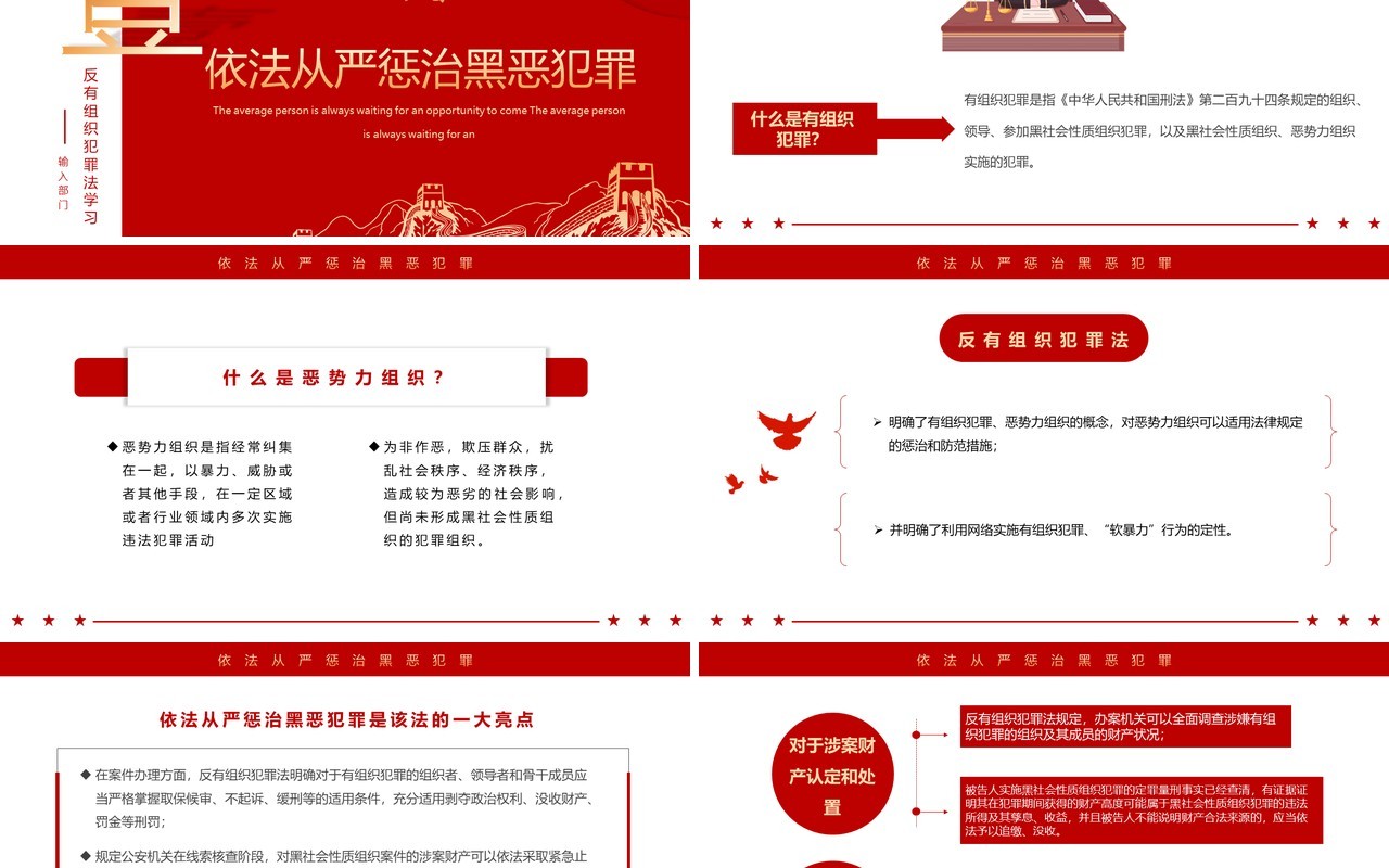 红色简约风反有组织犯罪法PPT模板