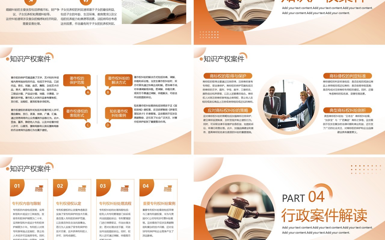 橙色简约风法律案件解读科普PPT模板