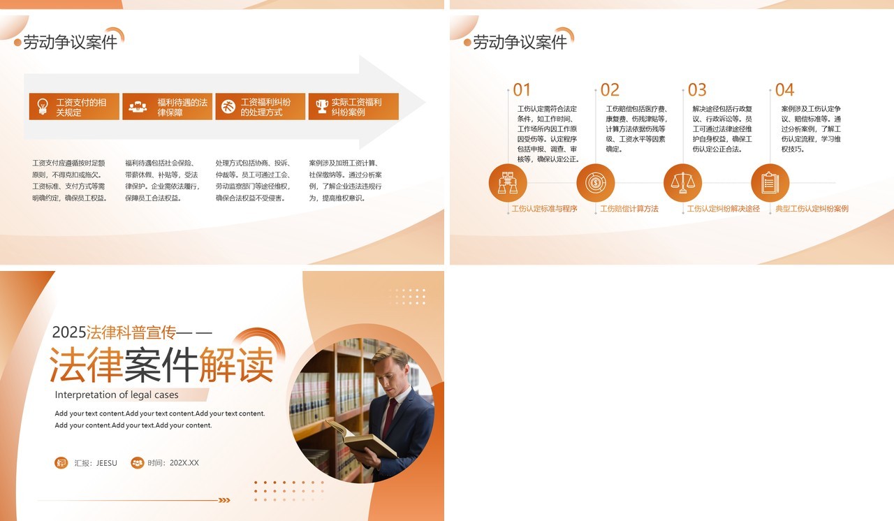 橙色简约风法律案件解读科普PPT模板