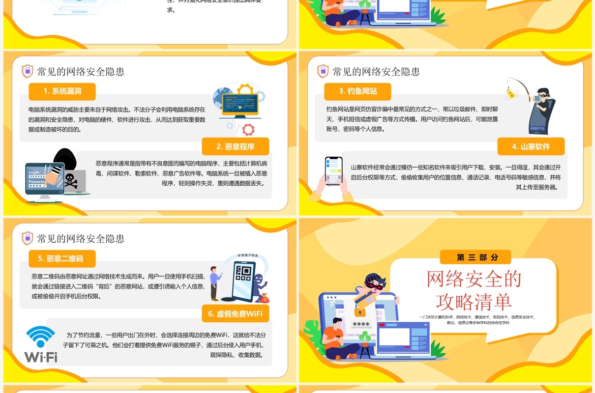 黄色卡通2023网络安全宣传PPT模板
