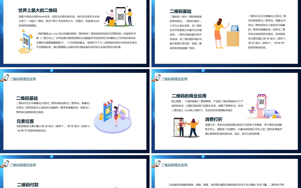 蓝色二维码基础编码原理及生成方式应用动态PPT模板
