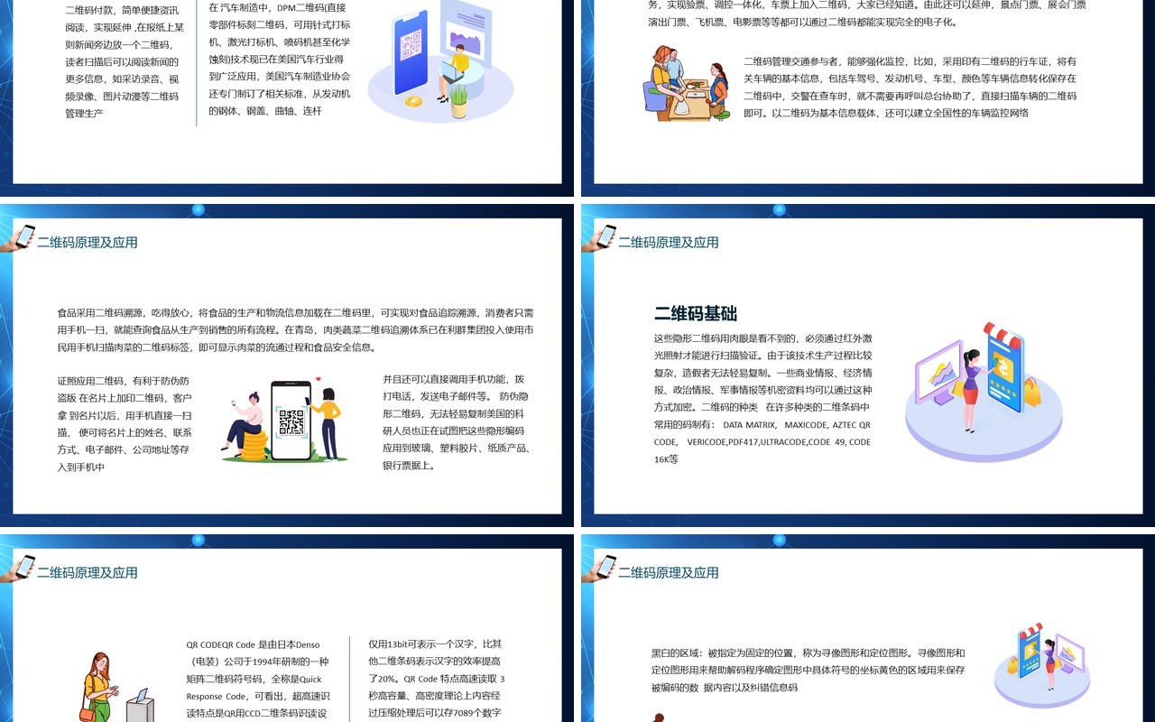 蓝色二维码基础编码原理及生成方式应用动态PPT模板