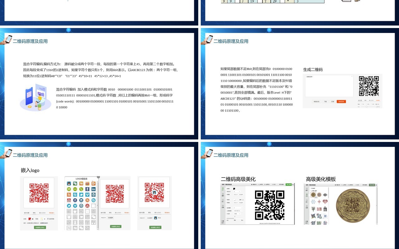 蓝色二维码基础编码原理及生成方式应用动态PPT模板