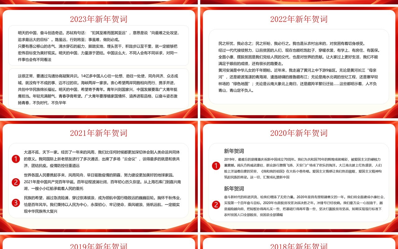 红色简约风龙年新年贺词介绍PPT模板