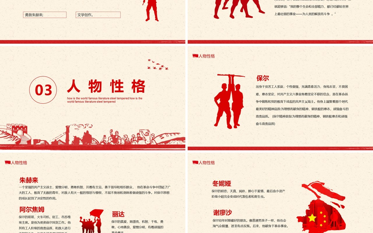 世界文学名著导读钢铁是怎样炼成的动态PPT模板