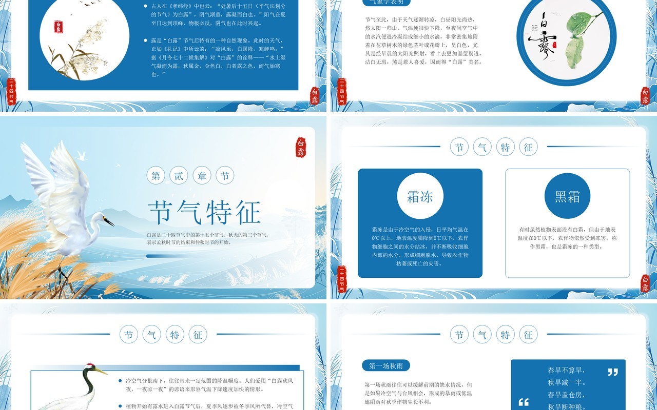 蓝色中国风传统二十四节气之白露PPT模板