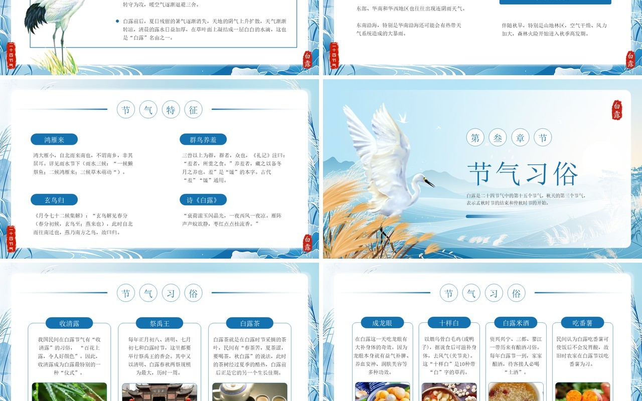蓝色中国风传统二十四节气之白露PPT模板