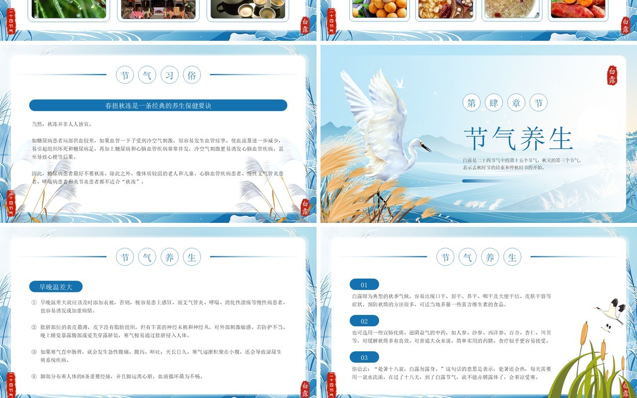 蓝色中国风传统二十四节气之白露PPT模板