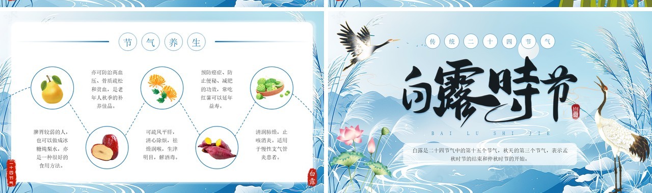 蓝色中国风传统二十四节气之白露PPT模板