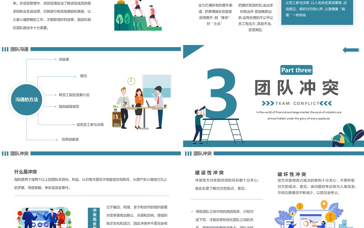 蓝绿色简约团队建设与管理PPT模板