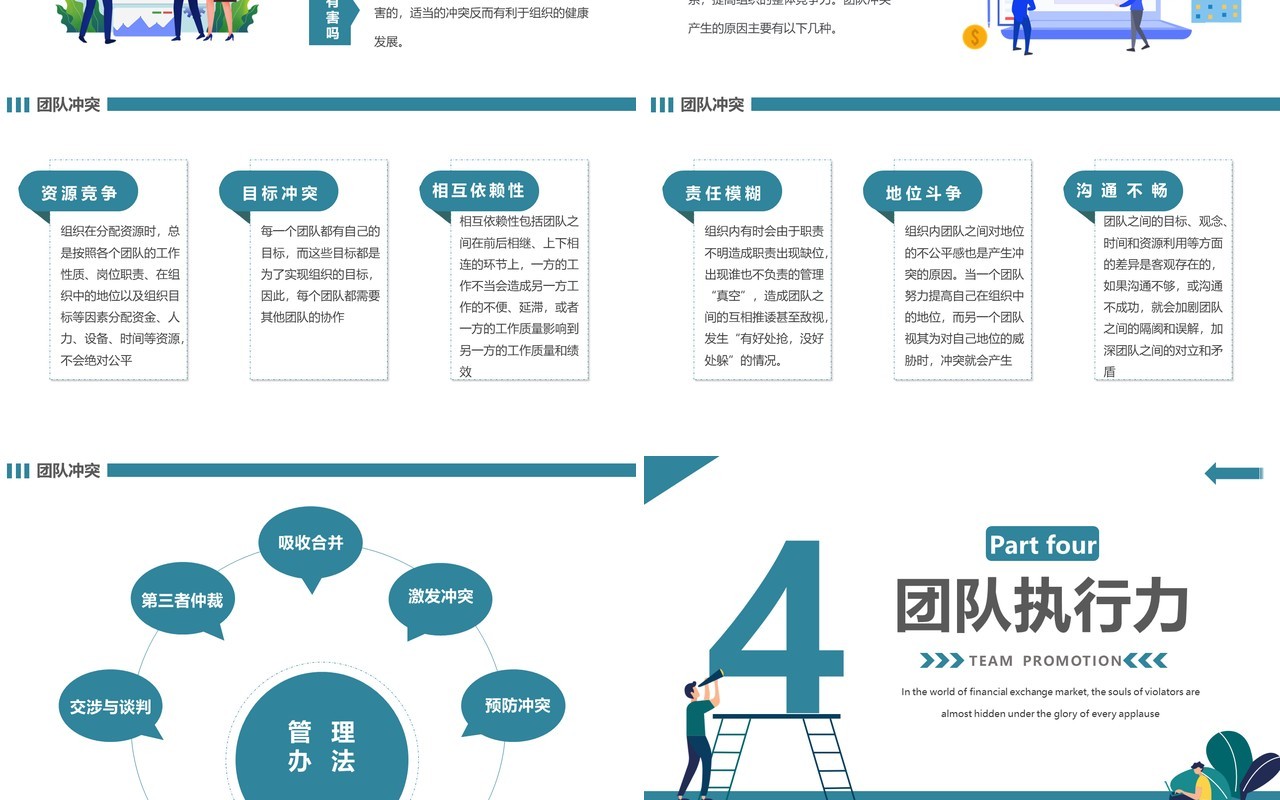 蓝绿色简约团队建设与管理PPT模板
