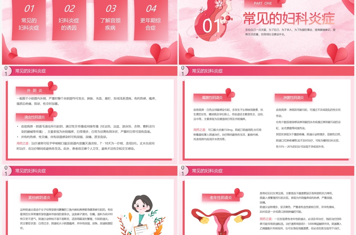 粉色花卉清新风关爱女性守护健康PPT模板