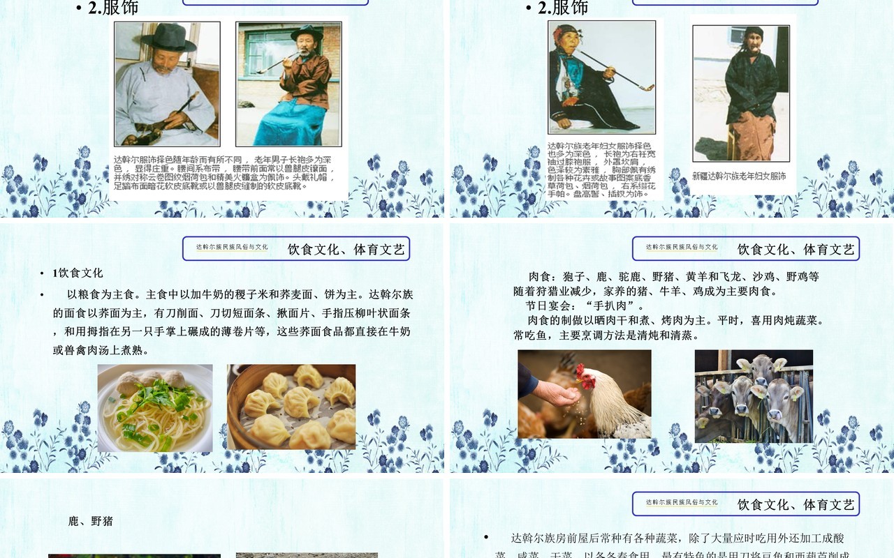 蓝色少数民族达斡尔族民族风俗与文化PPT模板
