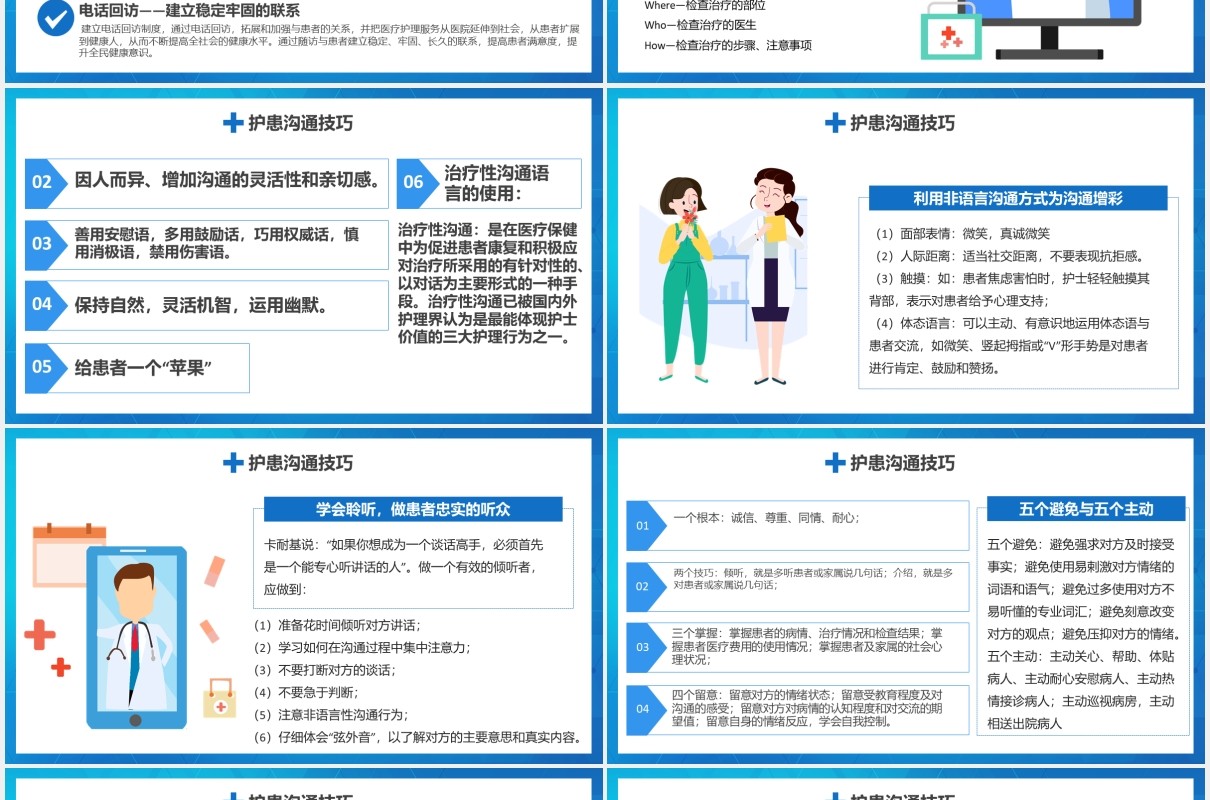 蓝色扁平化医院护患沟通技巧培训PPT模板