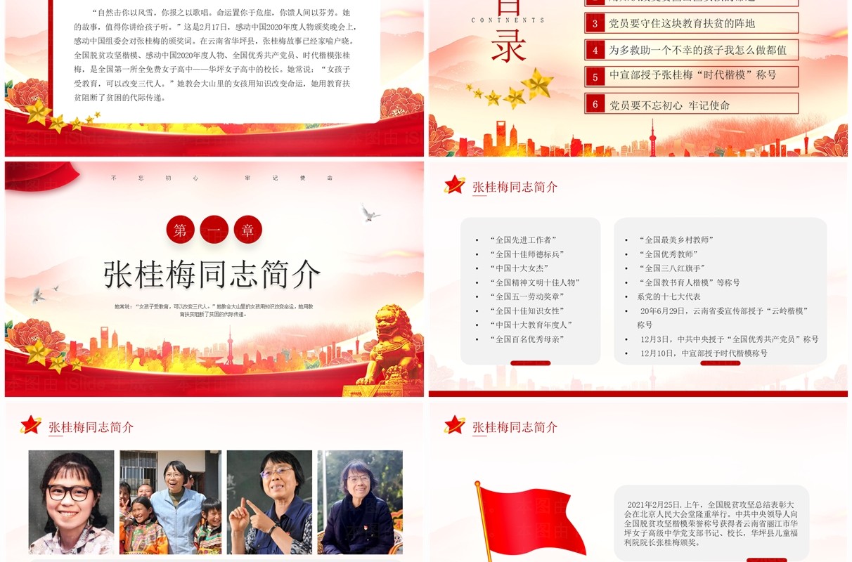 红色简约风学习张桂梅先进事迹PPT模板