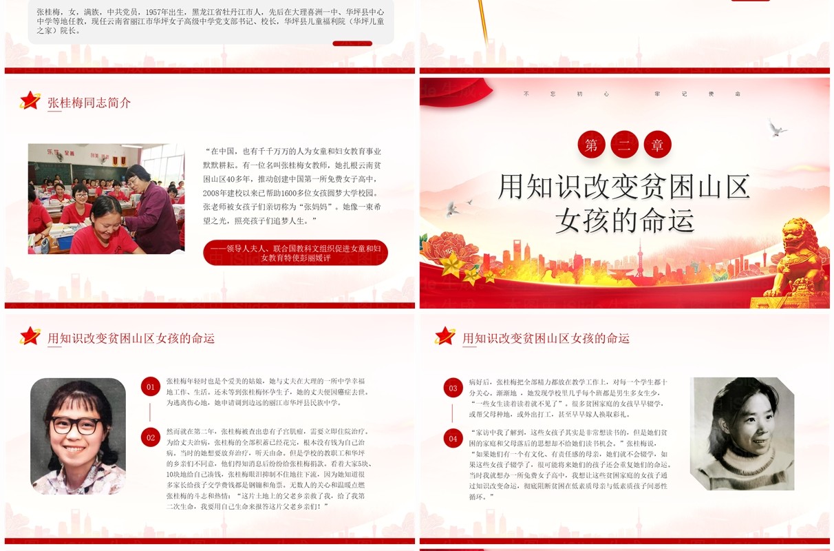 红色简约风学习张桂梅先进事迹PPT模板
